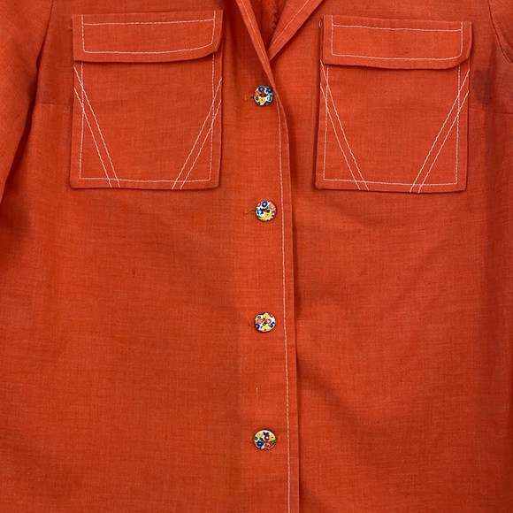 Vintage 60s/70s Shirt Jacket with Flower Print Buttons - Picture 2 of 6